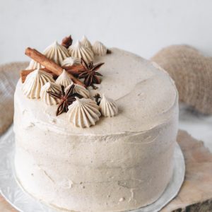 vegan chai cake with whole spices as decoration
