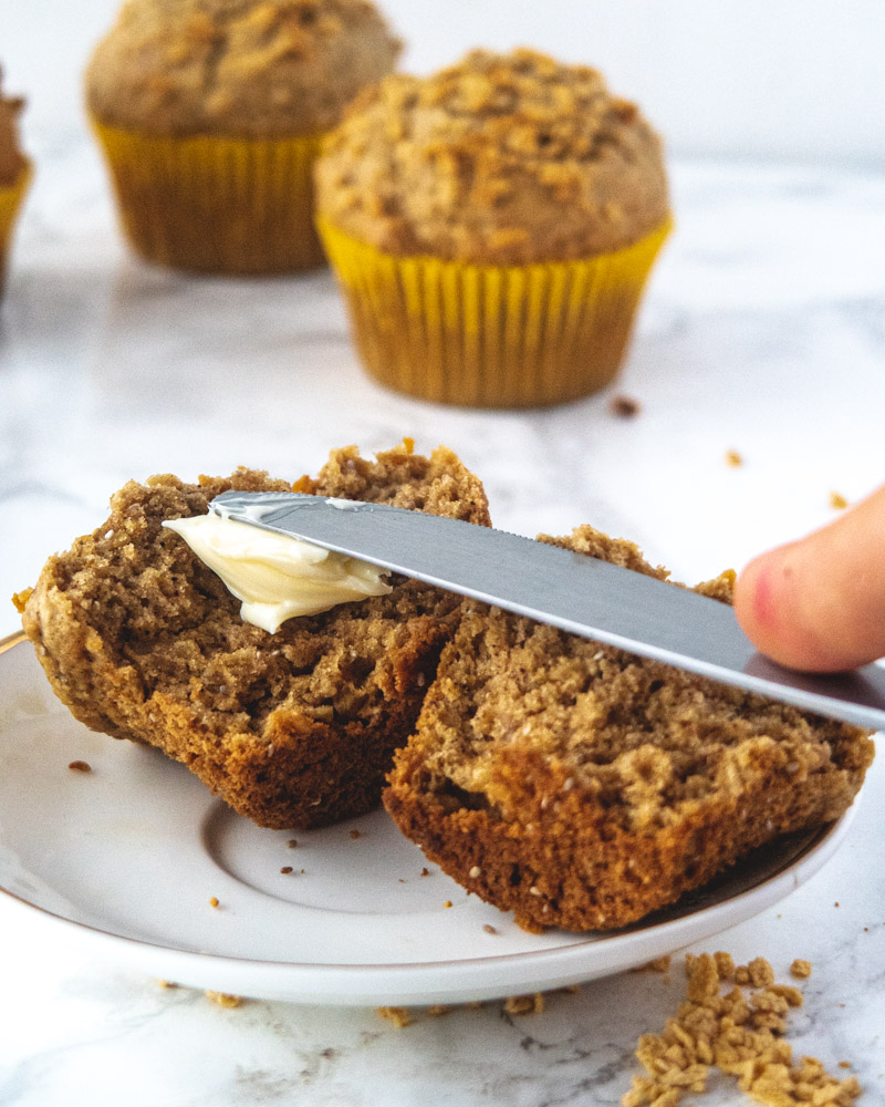 maple and oats vegan muffins with butter