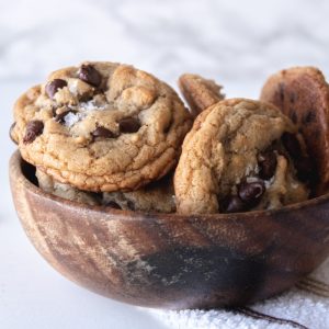 cannabis cookies in a wood bowl