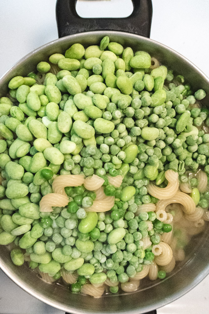 cooking the peas and edamame
